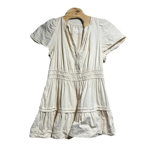 Anthropologie 2X Somerset Mini Dress Ivory Smocked Waist V-Neck - Picture 1 of 5